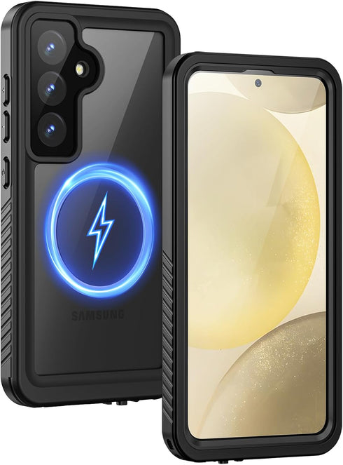 Lanhiem Magnetic Case for Samsung Galaxy S24+ Plus - IP68 Waterproof Dustproof Rugged Full Body Cover (Black/Clear)