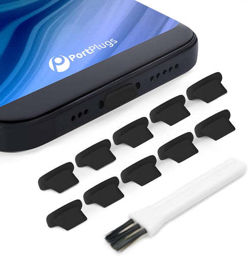 Anti Dust Plugs (10 Pack) with Charging Port Cleaning Brush - Flat Design Port Protector Cover for iPhone 14, 13, 12,