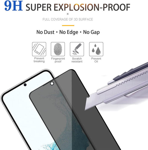 2 Pack Privacy Screen Protector for Samsung Galaxy S22 5G 6.1 inch, Ultra HD Anti-Spy Tempered Glass, Easy Install