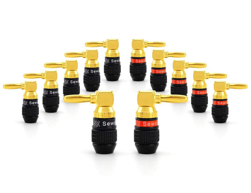 Sewell Deadbolt 90 Degree Right-Angle Banana Plugs, 6 Pairs Quick Connect Gold Plated Speaker Plugs