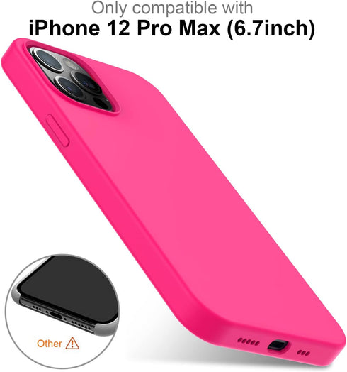 DEENAKIN iPhone 12 Pro Max Case with Screen Protector, Soft Silicone Gel Rubber Bumper Cover, Hot Pink