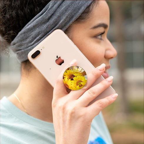 Expandible Collapsible Clear Crystal Glitter Mobile Phone Grip Stand Holder for Smartphones & Tablets (Sunflower
