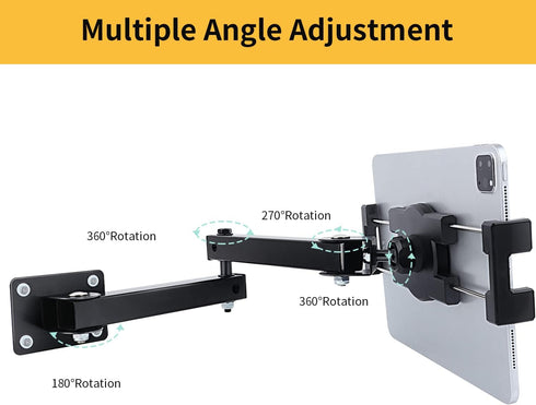 Foldable Tablet Wall Mount Holder, Multiple Angles Adjustment, Extendable Articulating Aluminum Alloy Mount for Tablets