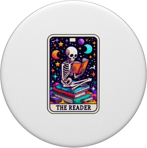 Tarot Cosmic Book Lover Skeleton Reading Under the Stars PopSockets Standard PopGrip