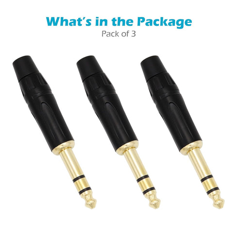 Fancasee 3 Pack 6.35mm Stereo Plug Replacement TRS - 1/4" Male Solder Adapter Jack for Audio Cable Repair