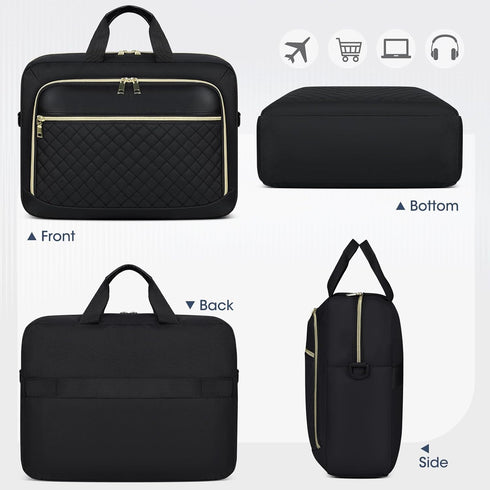 NEWHEY Laptop Bag 15.6 Inch Briefcase for Women Men, Waterproof Messenger Bag for Business Office Work, Black