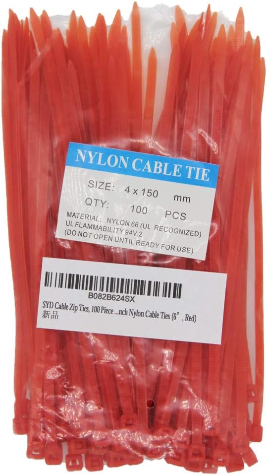 6 Inch Red Zip Ties (100 Pieces), 40lb Strength Nylon Cable Wire Ties