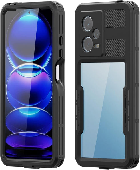 for Xiaomi Redmi Note 12 Pro IP68 Waterproof Case, Full-Body Sealed Slim Shockproof Dustproof Transparent Cover w/Hand