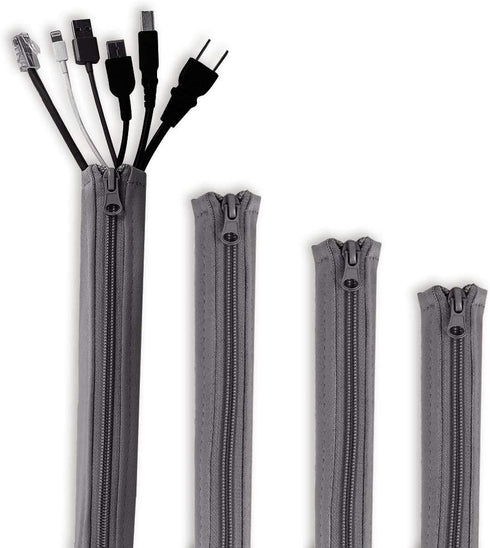 StangH Cable Management Sleeve Organizer, 19 Inch Zip-up Cable Sleeve for Home and Office, 4 Pieces - Grey