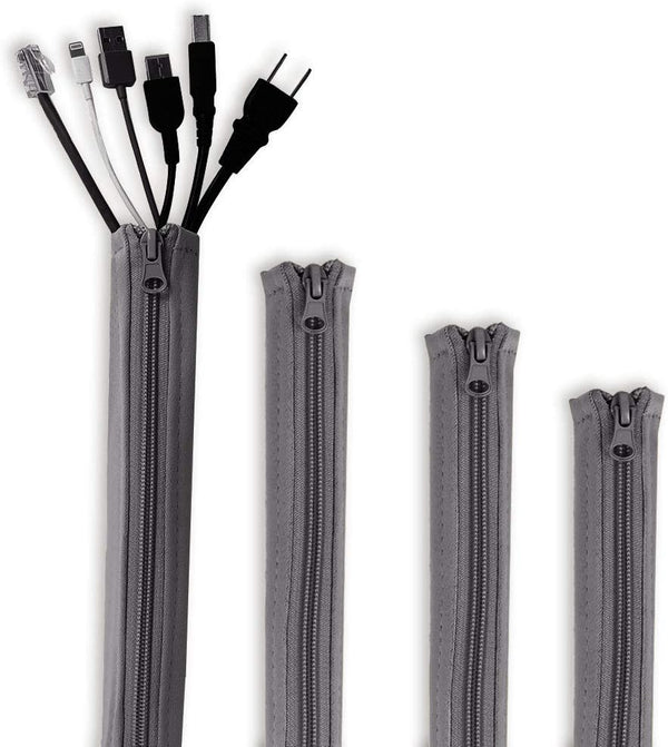 StangH Cable Management Sleeve Organizer, 19 Inch Zip-up Cable Sleeve for Home and Office, 4 Pieces - Grey