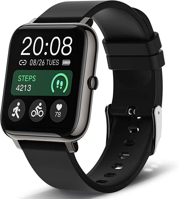 Popglory Smart Watch, Fitness Tracker with Blood Pressure/Oxygen Monitor, Full Touch for Android & iOS, Black