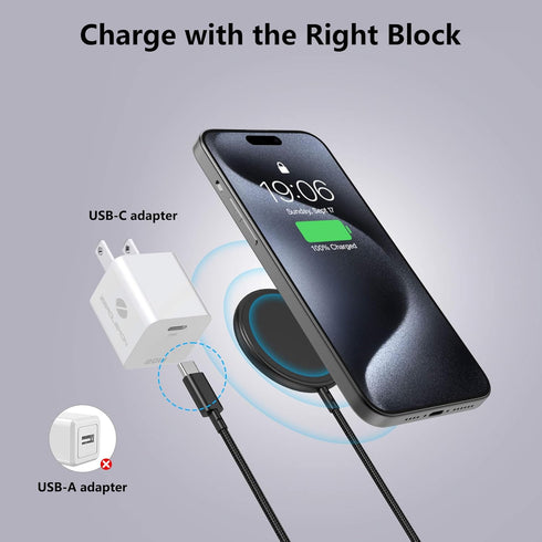 ZEROLEMON Magnetic Wireless Charger 10ft, Fast Charging Pad with Extra Long Braided Cable, MagSafe Compatible for