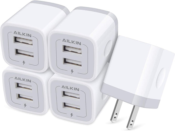 ?5Pcs? USB Plug, Wall Charger Fast Charging Block, Power Adapter Cube 2 Port Charge Travel Brick for iPhone 14 13 12 SE