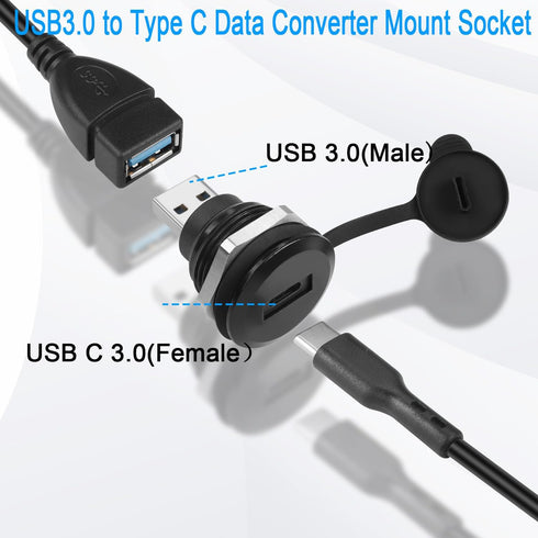 QIANRENON USB3.0 to USB C Threaded Fixing Adapter 5Gbps Male to Female Circular Connector for Data Transfer/Charging,