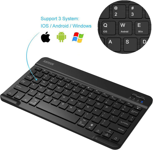 Arteck Universal Backlit 7-Colors Ultra Light Slim Portable Wireless Bluetooth 3.0 Keyboard for iOS iPad Pro, Air, Mini, Android, Windows Tablets PC Smartphone Built in Rechargeable 6-Month Battery by Arteck