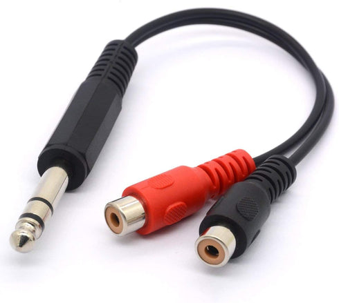 6.35 to RCA Splitter Cable, 6.35mm 1/4 inch TRS Stereo Jack Male to 2 RCA Phono Female Plug Adapter Cord (20cm/8inch)