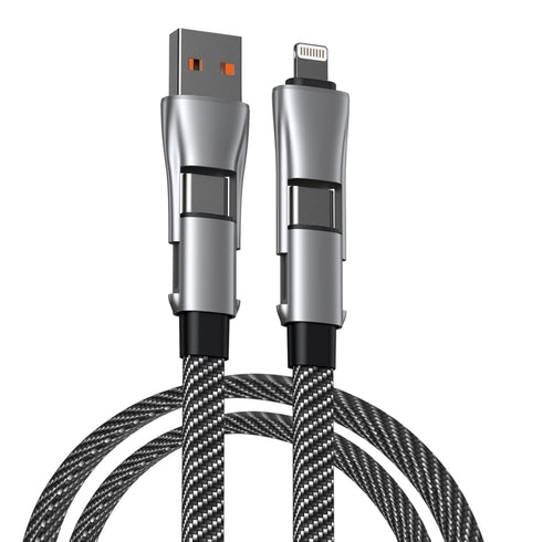 4 in 1 Multi Charging Cable, PD 60W Fast Charging USB C Multi Charger Cable, Zinc Alloy Flat Braided with Velcro Strap