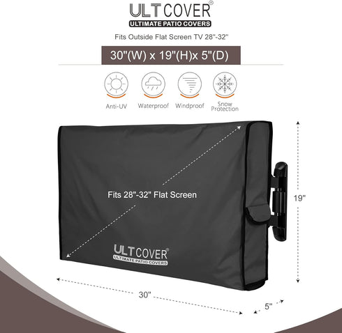 ULTCOVER Waterproof Outdoor TV Cover for 28-32 inch Outside Flat Screen Televisions with Mounts and Stands, Black
