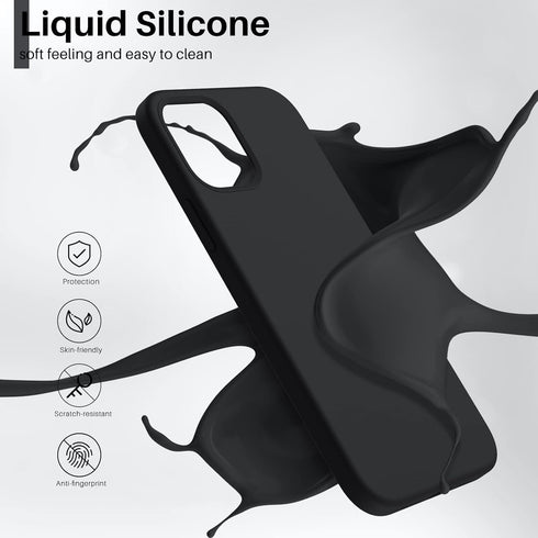 ORNARTO Slim Liquid Silicone Case for iPhone 12 Mini, 3 Layers Full Covered Soft Gel Rubber 5.4 inch-Black