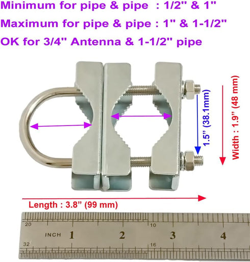 UngSung 2 Sets Double Antenna Mast Clamp V Jaw Block with U Bolts Anti-Rust Finished for TV CB Ham Antenna