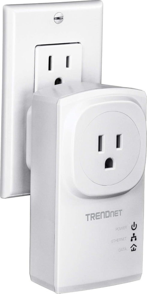 TRENDnet Powerline 500 AV Adapter Kit, 2 x TPL-407E, Built-In Outlet, Plug & Play, White