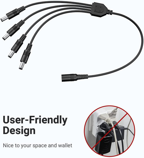 ANNKE Security Power Adapter Supply AC to DC 12V2A with 1-to-4 Splitter Power Cord for CCTV Surveillance Camera DVR