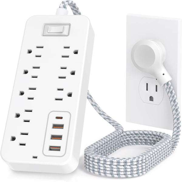 Roopersnake Bluetooth Portable Speakers Extension Cord Surge Protector Power Strip - Flat Plug