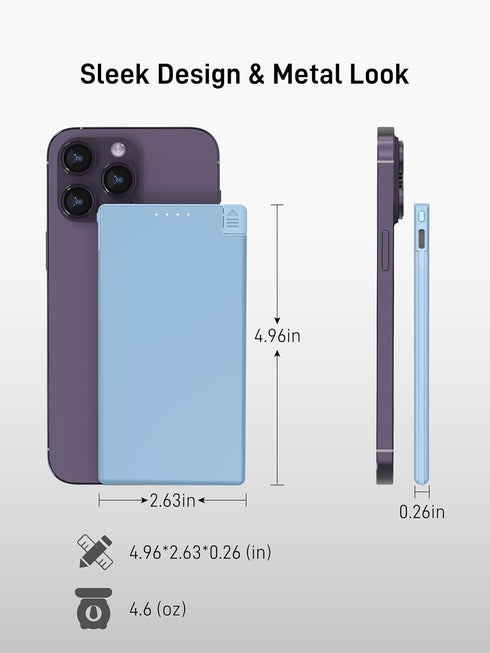 Auskang Portable Charger, (Not for iPhone 15 Series) with Built in Lightning Cable 5000mAh Slim Power Bank Compatible with iPhone 14/13/12/11/X/8/7 Series Thin Battery Pack