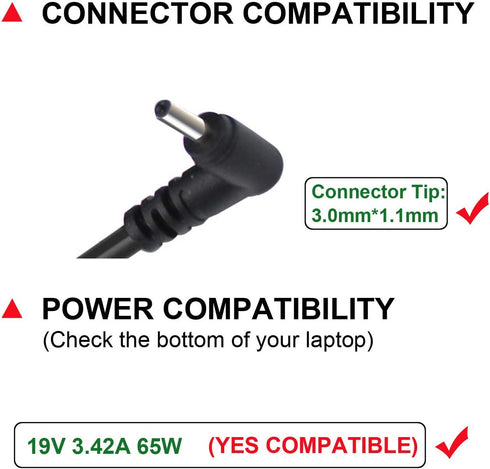 65W 45W Charger for Acer Aspire 1 3 5 Series, Laptop Power Supply for A315-23, A515-56, A115-32