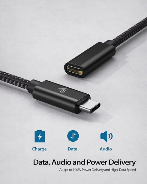 USB Type C Extension Cable (10Ft/3m) for iPhone 15, MacBook Air M2/M1/Pro, iPad Pro 2021, Dell XPS, Surface Book - Black
