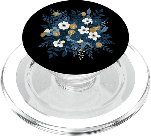 Botanical Citrus Floral Navy Orange Aesthetic Midnight Blue Botanical Citrus Floral Bouquet PopSockets PopGrip for MagSafe
