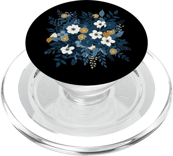 Botanical Citrus Floral Navy Orange Aesthetic Midnight Blue Botanical Citrus Floral Bouquet PopSockets PopGrip for MagSafe