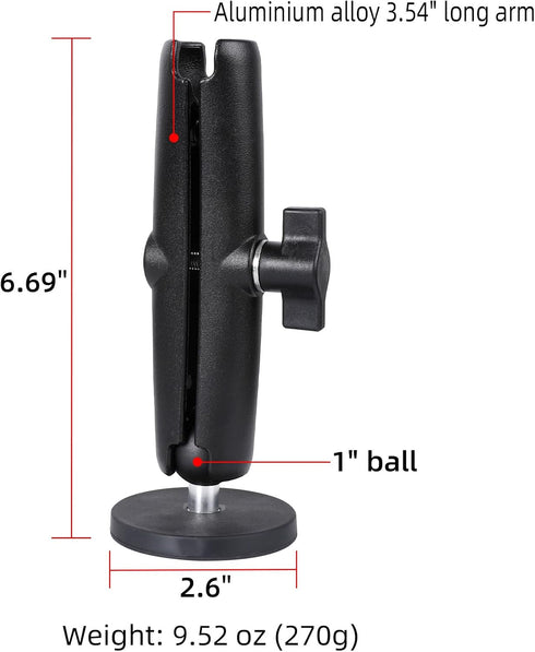 FPN 66mm 25mm /1 inch 5.91" Diameter Round Heavy-Duty Magnetic Base Mount with Rubber Coating Ball & Double Socket Arm