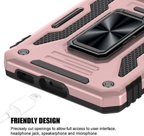 Shockproof Phone Case for Samsung Galaxy S23 with Sliding Camera Cover & Rotatable Ring Holder Kickstand + Tempered