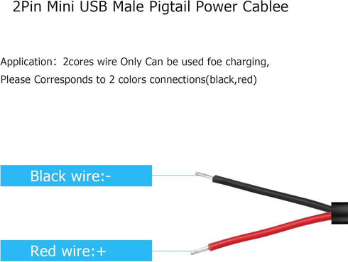 YAODHAOD Mini USB Male Pigtail Power Cable, 5V 3A Mini USB to 2 Pin Open End for USB Equipment, 1M/3.3FT