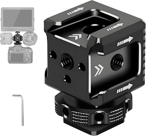 3 Port Cold Shoe Mount Adapter with 1/4"-20 Thread for Camera Cage
