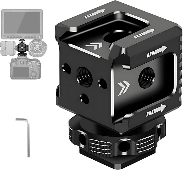 3 Port Cold Shoe Mount Adapter with 1/4"-20 Thread for Camera Cage