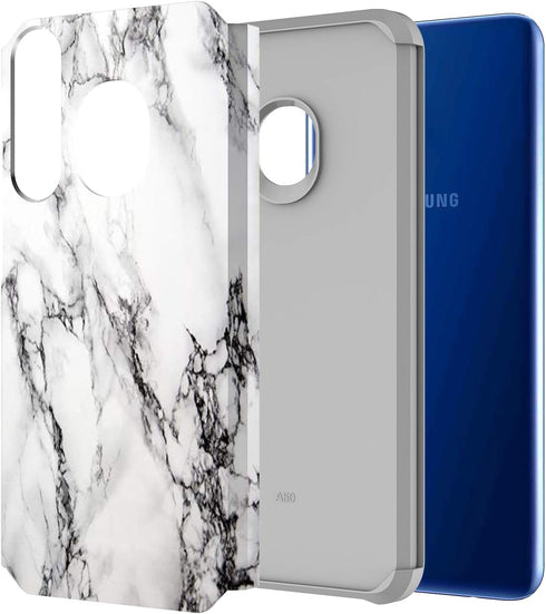 Rosebono Case for Samsung Galaxy A20/A30/A50, Slim Hybrid Hard Cover, Colorful Silicone Skin Armor (White Marble)