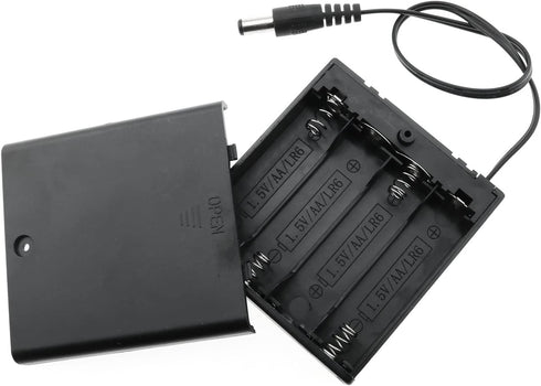 AA Battery Holder Black 4x1.5V 6V AA Battery Box with DC 5.5x2.1mm Male Connector DIY Battery Holder Battery Packs Case Power Bank Wired ON/Off Switch with Cover