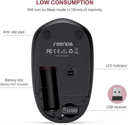 seenda Wireless Mouse, 2.4G Noiseless Mouse with USB Receiver, Portable Computer Mice for PC, Tablet, Laptop - Red &