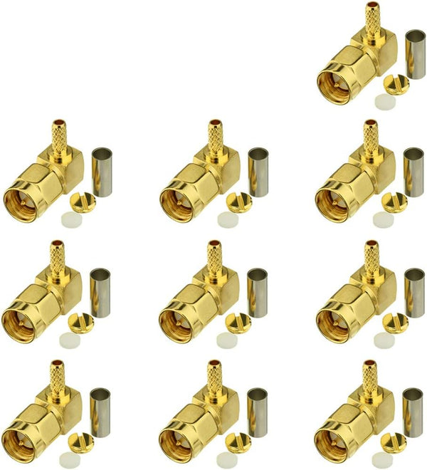 Eightwood 10pcs SMA Male Crimp Right Angle RF Connector for Coax Cable RG316 RG174 LMR100
