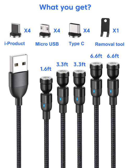 Magnetic Charging Cable (5Pack, 1.6/3.3/3.3/6.6/6.6ft), 360°&180° Rotating Magnetic USB C Charger Cable
