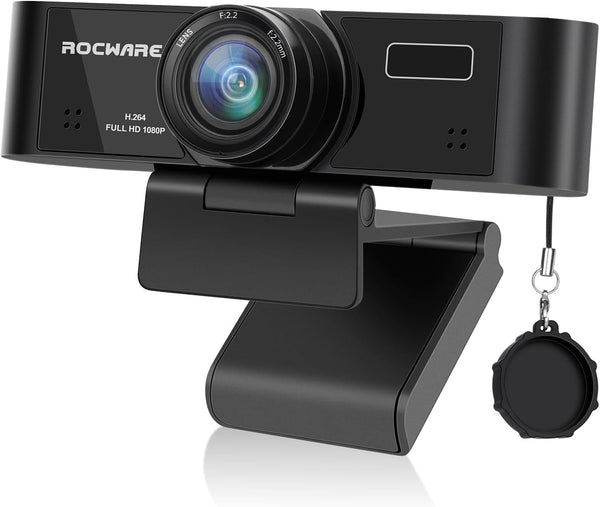 ROCWARE 1080P Webcam with Microphone, RC15 Computer Camera for PC 30fps with 110