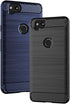 Asuwish Compatible Google Pixel 2 Case, Tempered Glass Screen Protector, Soft Silicone Cover, Carbon Fiber Navy