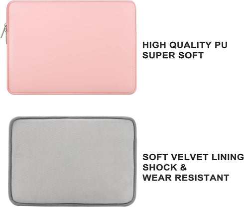 RAINYEAR 13.3 Inch Laptop Sleeve Soft PU Leather Case Water Resistant Padded Zipper Cover Protective Carrying Bag