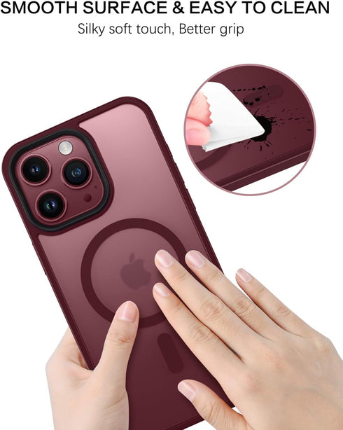 BENTOBEN iPhone 15 Pro Max Case, Slim Shockproof Magnetic Cover, Translucent Matte, Wine Red, Compatible with MagSafe