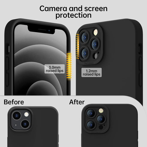 Designed for iPhone 12 Pro Case - Upgraded Enhanced Camera Protection - Soft Microfiber Lining Inside - Liquid Silicone Shockproof Protective Phone Case 6.1" for Men Women Girls - Black