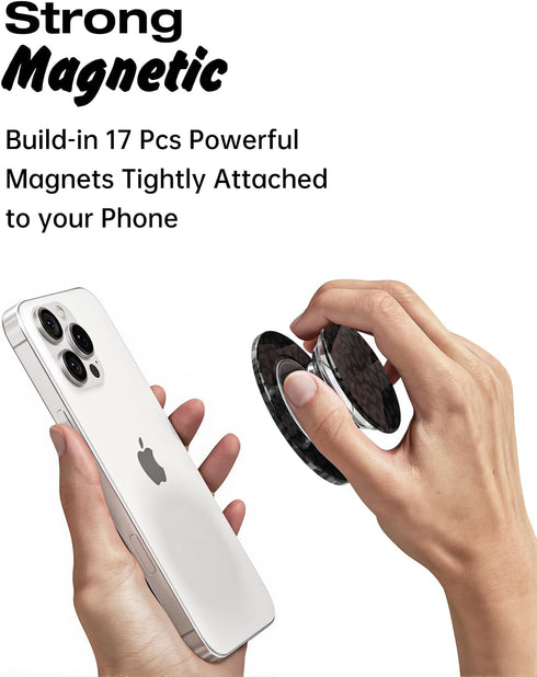 Svanove Magnetic Phone Grip Compatible with Magsafe Phone Grip Holder, Collapsible Cheetah Print Mag Safe Cellphone