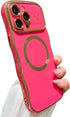 for iPhone 14 Pro Max Case Magnetic, Soft Cute Wave Frame Curly Shape Love Heart Luxury Plating Compatible with MagSafe