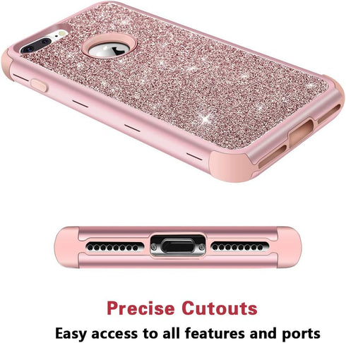Hython Case for iPhone 8 Plus, iPhone 7 Plus, Heavy Duty Defender Protective Bling Glitter Sparkle Hard Shell Hybrid